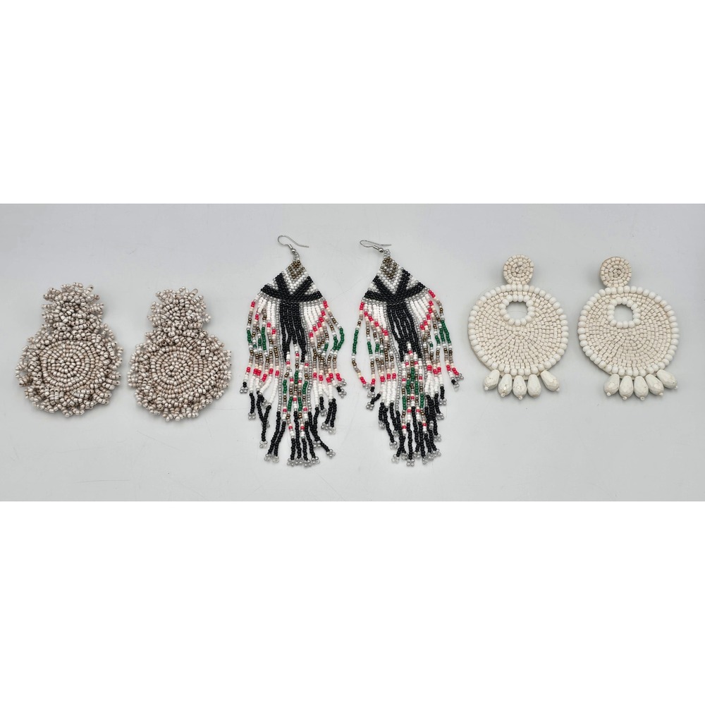 Beaded Earring Lot Women OS Multicolor Excellent Boho Fringe Studs